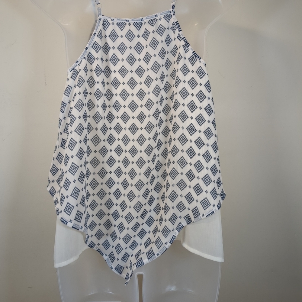 About Girl Blue and White Embroidered Tank Top , Size S - Picture 4 of 9